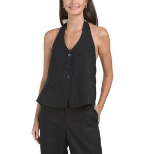 TORN BY RONNY KOBO Black/White Lena Linen Blend Vest